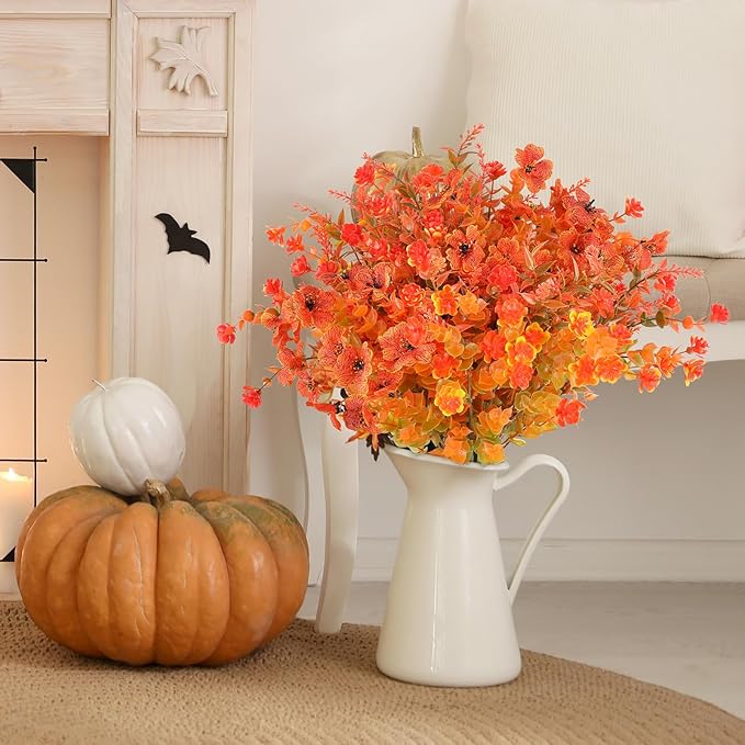 AmyHomie 16 Bundles Mix Orange Artificial Fall Flowers for Outdoor Fall Decor UV Resistant Fake Mums No Fade Fake Plastic Plants Garden Porch Window Box Decorating