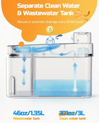 ODSD Cat Water Fountain, App Monitoring Wastewater Separation & No Filter Cotton, 5000mAh Battery & Plug-in Pet Water Fountain with 101oz/3L Automatic Water Dispenser for Cats Indoor, 2.4G Wi-Fi