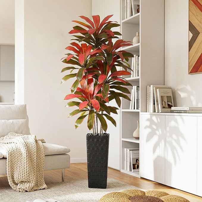 Artificial Dracaena Tree：7FT Faux Silk Tropical Yucca Floor Trees Realistic Fake Green Plant with Natural Wood Trunk & Lifelike Leaves for Home Office Decor Indoor & Outdoor (7FT,1-Pack,Black)