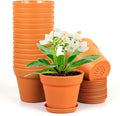 Meowell 4 inch Small Plastic Nursery Pots, 16 Pack Plant Pots for Indoor Outdoor Plants, Flower Pots with Drainage Holes and Saucers, Decorative Seedling Starter Planters for House Plants, Terracotta