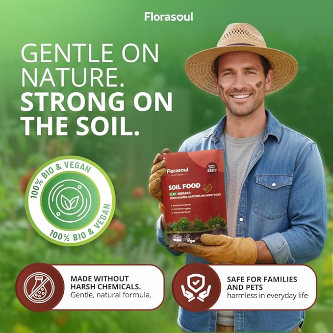 Florasoul® Clay Breaker Soil Amendment (6.6 lbs) – Revitalize Heavy Clay & Compacted Soil – Plant-Based & Vegan Formula – Enhances Drainage & Aeration – for Gardens, Lawns & Flower Beds