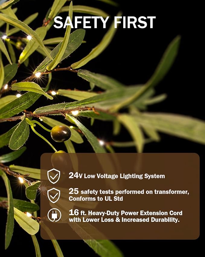 TYBEEU 6ft Lighted Olive Tree with 300 Warm White LED Lights, Dimmable, Ideal for Indoor & Outdoor Holiday Decor, Home, Garden, Wedding & Party