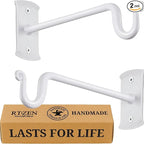 RTZEN Plant Hangers Outdoor or Indoor - Wrought Iron Metal Hanger Indoor Hook - Heavy Duty Wall Bracket Hooks for Hanging Plants Baskets Lanterns Wind Chimes - 2 Pack (White Shepherds Hooks 7.5")