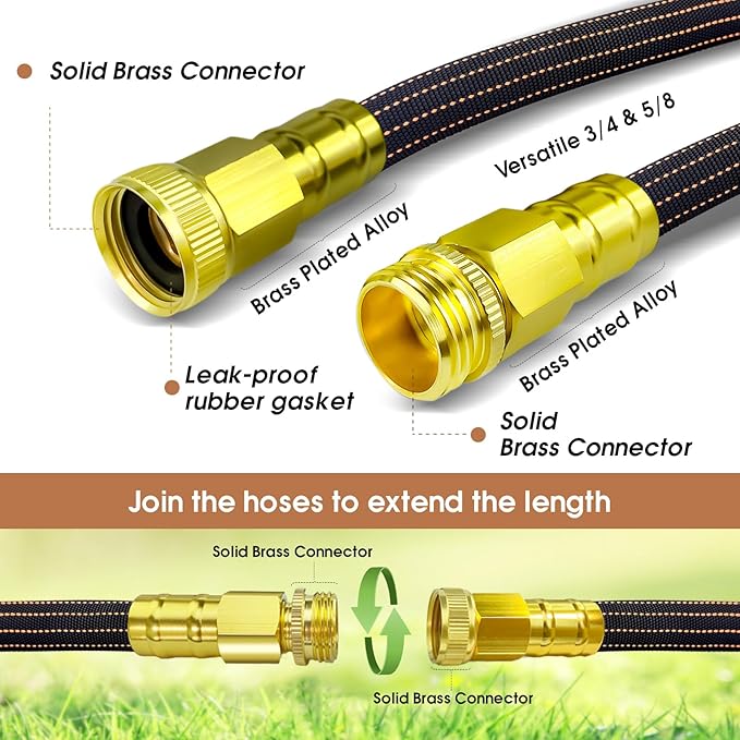 10FT Lightweight Garden Hose,Flexible Water Hose with Solid Brass Head,Kink-Free,Collapsible Hose,High Pressure Flat Water Hose for RV,Boat,Car Wash,Garden,Yard,Camper,Outdoor (Orange-Black, 10 Feet)