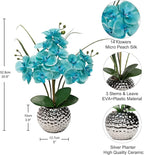 Briful Artificial Orchids Flowers 20'' Teal Blue Faux Orchid Arrangement with Silver Vase Fake Phalaenopsis Silk Orchid for Home Office Living Room Table Decor