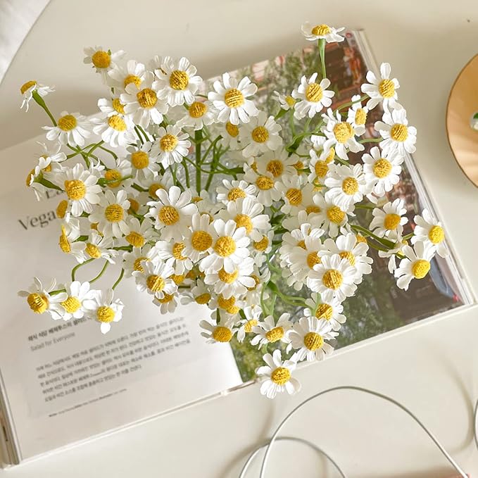 Small White Daisy Flowers Artificial,6 Bouquet/36Pcs 10 Inch Fake Daisies,Cute Spring Wildflowers for Centerpiece Table Decor