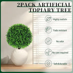 Artificial Eucalyptus Topiary Ball Trees, 2 Set of 16'' UV Resistant Fake Evergreen Shrubs Bushes Plants with Ground Spike, Fake Plants for Outdoor Indoor Front Porch Garden