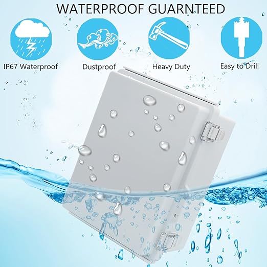 Waterproof Junction Box, ABS Plastic Electrical Box with Stainless Steel Latch, Hinged Cover Electric Project Enclosure Box with Mounting Plate, Wall Brackets 13.8"x9.8"x5.9"