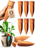 8pc Olla Watering Spikes For Plant Watering With Lids - Automatic Terracotta Self Watering Spikes For Indoor Plants & Outdoor - Terracotta Watering Spikes For 8" Pots Or Larger Water Plants While Away