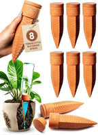 8pc Olla Watering Spikes For Plant Watering With Lids - Automatic Terracotta Self Watering Spikes For Indoor Plants & Outdoor - Terracotta Watering Spikes For 8" Pots Or Larger Water Plants While Away