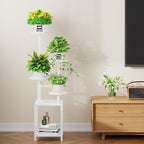 Homsorout Plant Stand Indoor with Grow Light, 5-Tiered Tall Plant Stand Indoor, Metal Plant Shelf with Adjustable Light, Ideal for Living Room, Garden, Round Patio white