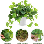 CEWOR Artificial Plants Fake Pothos with Plastic Pot Artificial Potted Plant for Home Office Bedroom Indoor Outdoor Decor 1 Pack