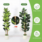 6FT Artificial Fiddle Leaf Fig Tree - Faux Rubber Tree with White Pot - Tall Fake Floor Plant with 74 Leaves - Artificial Plant for Home Decor Indoor Office Living Room