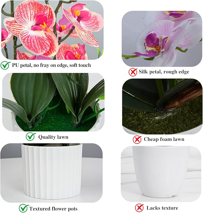 4Pcs Fake Orchids Artificial Flowers Washable Phalaenopsis Orchids Flowers in Pot for Home Wedding Table Centerpiece Bathroom Office Decoration (Purple & Red)