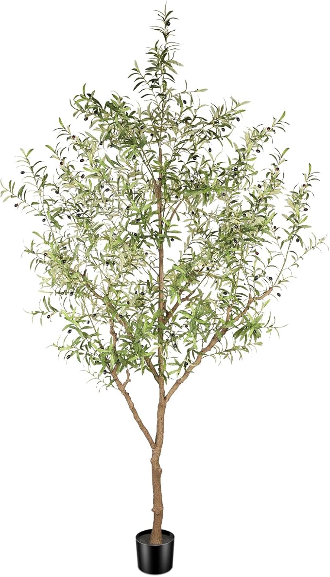 Faux Olive Tree 9ft - Realistic Artificial Olive Tree 9 Feet Indoor (108") - Tall Fake Plants Olive Trees Artificial Indoor with Natural Wood Trunk for Home Office Decor