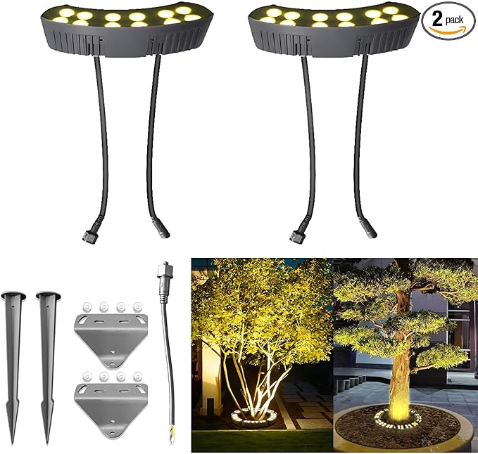 Outdoor Landscape Lights, DC 24V Low-Voltage Tree-Hugging Lights (Transformer Not Included), IP65 Waterproof Spotlights 3000K, Suitable for Palm Trees and Landscapes Requiring Accent Lighting (2-Pack)