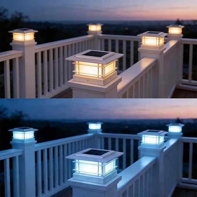 Dynaming 4x4 Solar Post Cap Lights Outdoor with 2 Color Modes, Fence Post Solar Lights White Shell Fit for 4x4 Vinyl/Wooden Posts, High Brightness LED Lighting Decor for Garden Deck Patio, 6 Pack