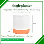 GreenShip 15″ Self-Watering Cylinder Planter Pot with Saucer & Plugged Drainage Hole – Dual Use: Self-Watering or Traditional Pot – Jun Porcelain Clay & Recycle Resin, Durable & Unbreakable(W/T)