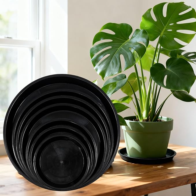 Round Plant Saucer 8 inch,6 Pack Pant Pot Trays, Plant Saucers for Indoors and Outdoors, Seed Starting Tray, Growing Trays,Black