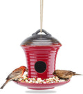 Kimdio Birdhouse Ceramic Hanging Birdhouses Bird Hut Hanging Multi-Function Outdoor Bird Feeders for Wild Birds, Finch, Cardinal, and Bluebird - Red