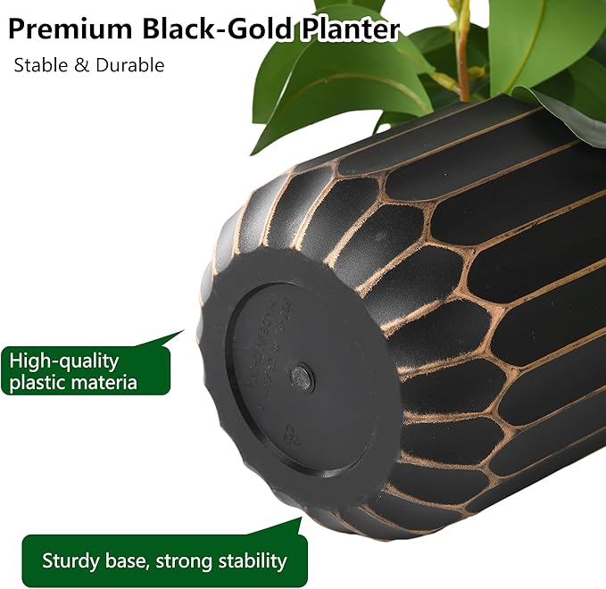florisso Artificial Succulents with Fig Leaf Greenery in Black & Gold Planter, Fake Succulents Potted Decor for Farmhouse, Bathroom, Bedroom, Kitchen, Office Desk and Coffee Table (Black Gold)