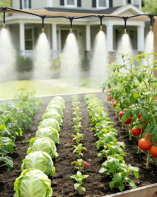 360° Adjustable Drip Irrigation System - 100 FT Garden Watering System with 16 Nozzles, Raised Bed Sprinkler Irrigation System, Garden Mister for Yard, Lawn, Plants, 5/16" Tubing