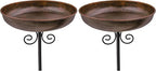 Small Metal Bird Bath for Outdoors, 10" Dia Bowl with Stake Birdbaths Garden Yard Lawn Decor 0.4 Gallon (Pack of 2)