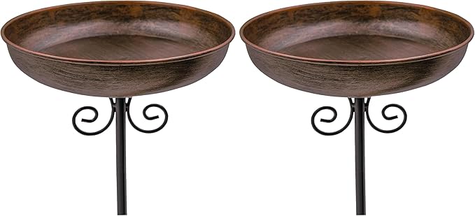 Small Metal Bird Bath for Outdoors, 10" Dia Bowl with Stake Birdbaths Garden Yard Lawn Decor 0.4 Gallon (Pack of 2)