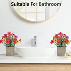 2 Pack Small Fake Plants Potted Artificial Plants Artificial Flowers Potted Faux Flower Daisy with Eucalyptus Leaves for Home Decor Office Room Farmhouse Indoor Table Bathroom Decor（Colorful）