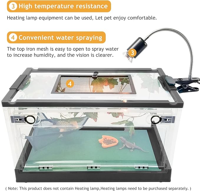 RunDuck Travel Portable Foldable Terrarium Kits for Reptiles -Heat-Resistant Material, Easy to Move with Wheels, Includes Plant, Feeding Bowl, and Carpet for Snakes, Lizards, Tortoises, and Leopard
