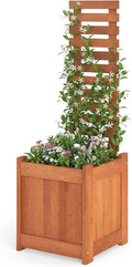 HAPPYGRILL Raised Garden Bed with Trellis, Outdoor Elevated Planter Box w/Trellis, Open-Ended, for Climbing Plant Vine Flower Vegetable, Freestanding Privacy Planters for Patio Yard, 16"x16"x48" (1)