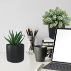 Winlyn Set of 3 Small Artificial Potted Succulent Plants Faux Aloe Hops String of Pearls Succulents in Black Cylinder Pots for Gift Home Office Bathroom Indoor Outdoor Table Shelf Windowsill Décor