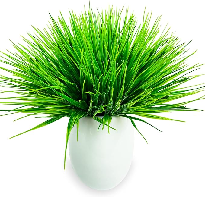 10 Bundles Artificial Grass Plants,Outdoor Faux Grass Plant UV Resistant Fake Plastic Wheat Grass for Indoor Outdoors Fake Realistic Grass for front porch yard patio balcony Garden Decoration- Green