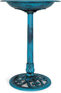 Backyard Expressions Outdoor Garden Bird Bath - Blue - Weather Resistant Polyresin - 27 Inch