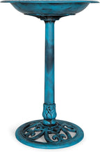 Backyard Expressions Outdoor Garden Bird Bath - Blue - Weather Resistant Polyresin - 27 Inch