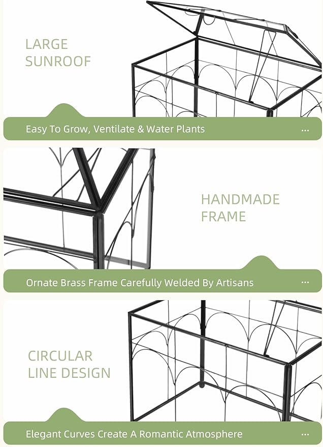 REDHUGO Handmade Glass Planter Terrarium with Lid, Indoor Tabletop Centerpiece Display Box Modern Decor DIY Gift Plant Terrarium Container for Succulent Cacti Air Plants Flower (Black)