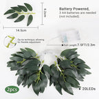 RECUTMS Willow Leaves String Lights 2Packs 20LEDs Artificial Leaf Rattan Light Hanging Vine Battery Operated Fairy Warm Light Ivy Greenery for Home Wedding Party Wall Indoor Outdoor Decor