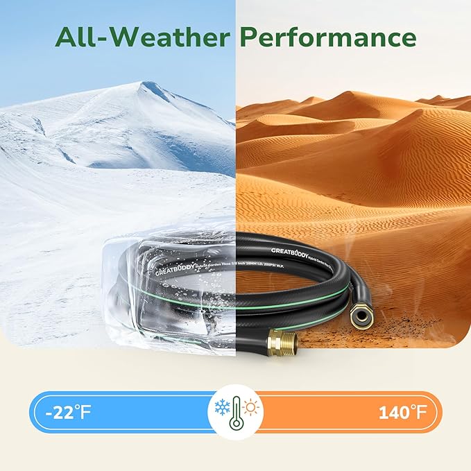 GreatBuddy Garden Hose 10ft, 5/8" Water Hose Heavy Duty, Flexible, Lightweight Hybrid Hose, Burst 600 PSI with Solid Brass Male to Female Fittings Leakproof Hose for Backyard, Garden
