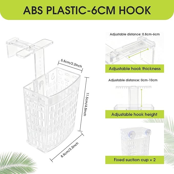 2 PCS Upgraded Aquarium Plant Holder, Adjustable Thickness Height Fish Tank Plant Holder with 2 Extension Hooks and 2 Suction Cups for Fish Tank Aquaponic (Transparent)