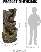 Solarbloom 38.6" H Outdoor Fountains, Multi-Tier Rock Tree Trunk Outdoor Water Fountain with LED Lights, Freestanding Cascading Waterfall for Garden, Patio, Backyard, Porch Decor