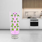 Growing Tower, 28-Plant Hydroponic Indoor Vertical Garden Kit with LED Lighting and 24-Hour Cycle Timer, Hydroponics Growing Tower for Gardens, Farms, School Research Rooms (White and Light Green)