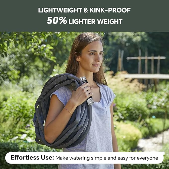 Garden Hose 100ft, Made of TPU(Not PVC), Ultra-Light & Flexible Water Hose, Non-Shrinking, Easy to Store, Drinking Water Safe Material, All-weather, Black&Gray