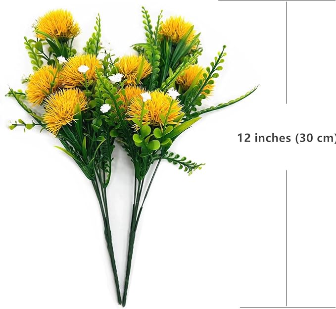 CATTREE Artificial Dandelion Plants, Plastic Flowers Shrubs Bushes Fake Grass Wedding Indoor Outdoor Home Garden Verandah Centerpieces Arrangements Party Decoration Planting Filler - Yellow 4 Pack