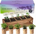 5 Herb Garden Kit with Wooden Box - Including Basil, Thyme, Parsley, Rosemary, Mint - Windowsill Herb Garden for Kitchen, Gardening Gifts for Mom Women, Men, Gift Ideas for Birthday, Housewarming