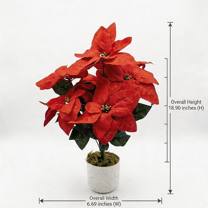 2 Pack Red Christmas Poinsettia Flowers in Pots, 18.9" Artificial Poinsettia Plants with Realistic Layered Petals, Speckled Pot and Moss Base for Holiday Indoor Decor, Table Centerpiece, Porch