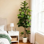 6FT Artificial Fiddle Leaf Fig Tree with White Planter & Fake Moss, Realistic Faux Ficus Lyrata Floor Plant for Indoor Home Office Decor, Housewarming Gift