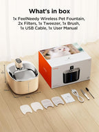 FEELNEEDY Cat Water Fountain Battery Operated, 4L/135 fl oz Pet Water Fountain for Cats and Dog with Motion Sensor, Ultra Quiet Cat Drinking Fountain with 2 Filters (Beige YPD-C004P)