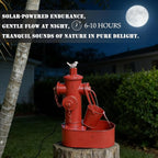 Metal Fire Hydrant Solar Water Fountain with Backup Battery,Solar Powered Water Fountain Outdoor,Solar Fountain Bird Bath for Garden, Patio & Yard Decor,Working at Night for at Least 6 Hours (red)