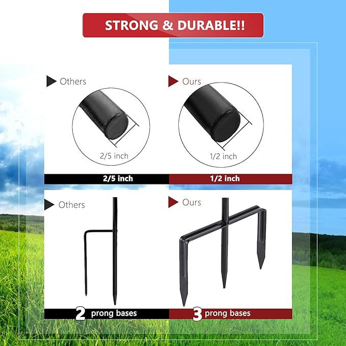 EXCMARK Shepherd Hook 48 inch 1/2 inch Thick Use at Weddings, Hanging Solar Lights, Lanterns, Bird Feeders, Metal Hanger Hook. (Black, 48 inch) U.S. Patent.