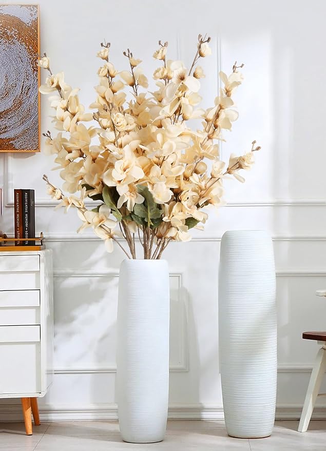 6PCS Champagne Delphinium Artificial Flower Lifelike Faux Larkspur Silk Flowers Plant 35.43'' Long Stem Blossoms Flowers for Tall Vase Floral Arrangements Home Table Wedding Decor(Champagne)